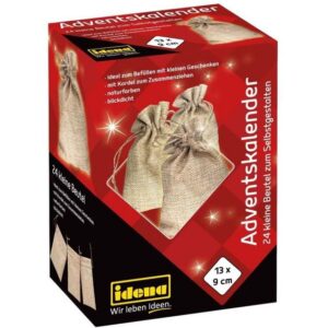 Idena befüllbarer Adventskalender, zum Selbstgestalten, 24 Beutel aus Leinen