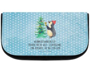 Mr. & Mrs. Panda Kosmetiktasche Pinguin Weihnachtsbaum - Eisblau - Geschenk, Winter, Schminktasche, K (1-tlg), Vielseitig einsetzbar